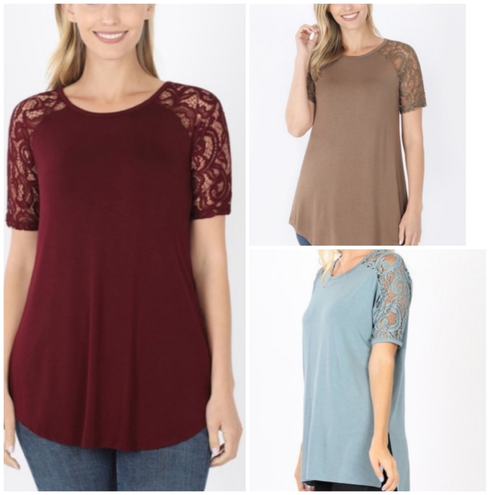 Luxe Rayon Lace Short Sleeve Top Tunic